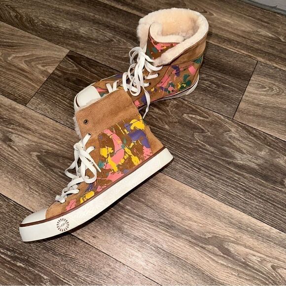 UGG Australia Paint Splatter Brown Suede High Tops sz 8 - Picture 4 of 8